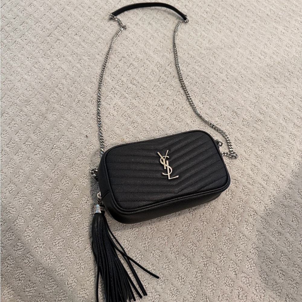 Saint Laurent Black Quilted Camera Crossbody with Tassel and Silver Hardware